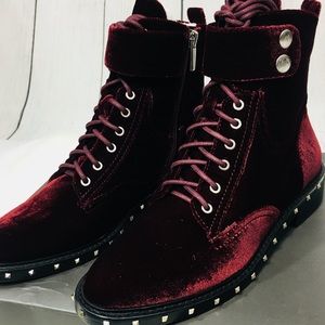 NEW Maroon Velvet Studded Combat Boot Vince Camuto